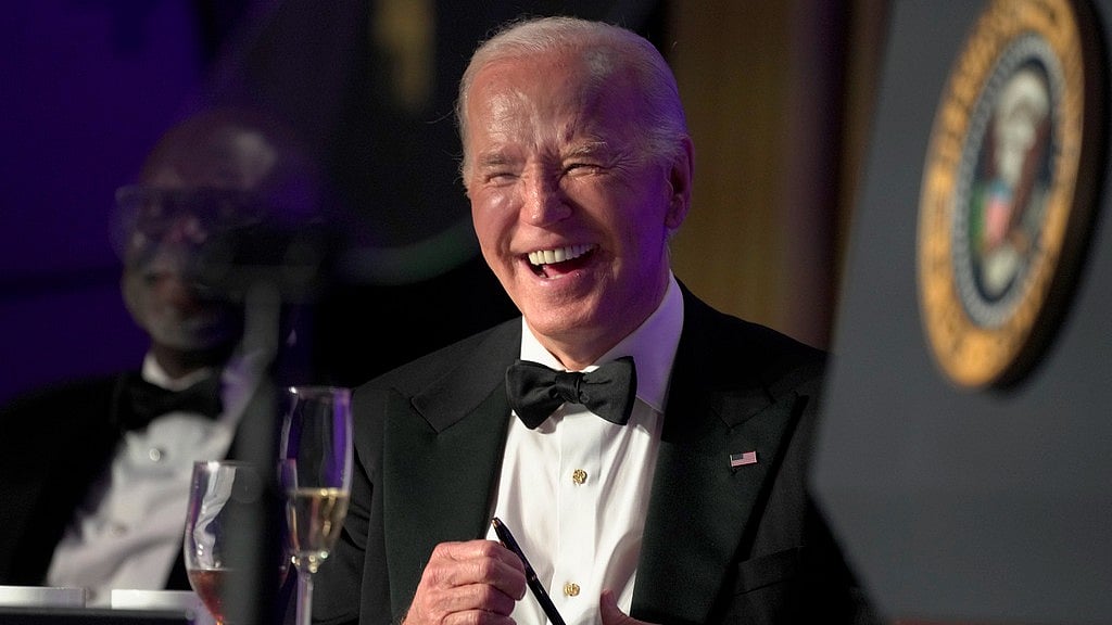 President Joe Biden  at the White House Correspondents' Association Dinner at the Washington Hilton, Saturday, April 27, 2024, in Washington. - AP