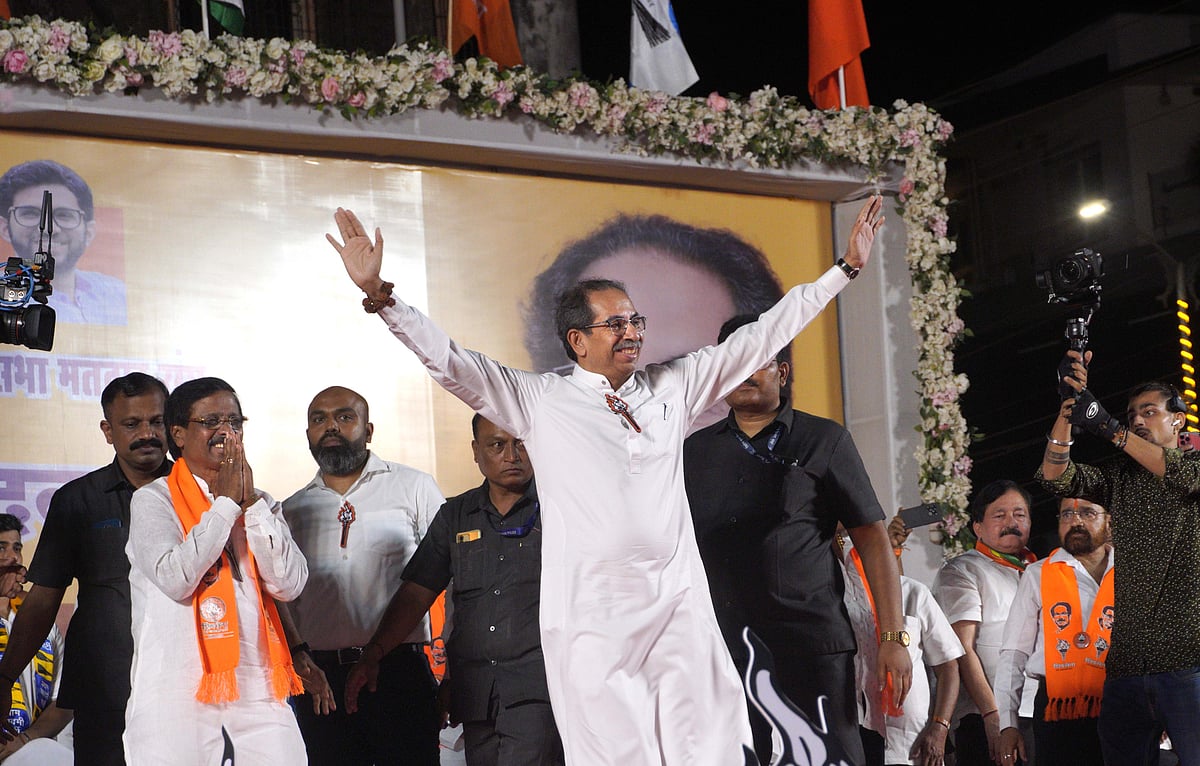 Uddhav Thackeray addressing a rally in Ratnagiri-Sindhudurg Lok Sabha constituency in the state's coastal belt for party candidate and sitting MP Vinayak Raut. Photo by: Dinesh Parab/Outlook - Dinesh Parab/Outlook