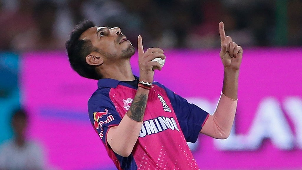 Rajasthan Royals' Yuzvendra Chahal celebrates the dismissal of Mumbai Indians' Mohammad Nabi during their Indian Premier League 2024 match in Jaipur on April 22. - AP