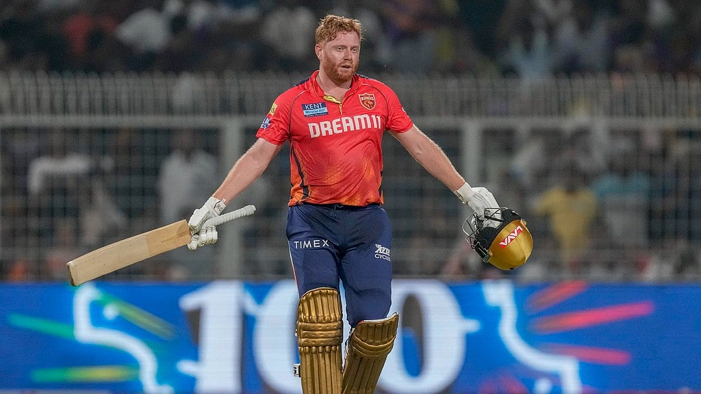IPL 2024, KKR vs PBKS: Jonny Bairstow celebrates his ton at Eden Gardens. - AP