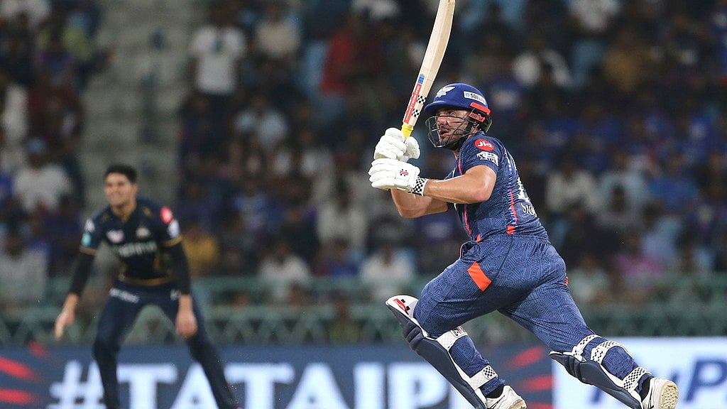 Lucknow Super Giants' Marcus Stoinis plays a shot during the Indian Premier League cricket match between Gujarat Titans and Lucknow Super Giants in Lucknow, India, Sunday, April 7, 2024.
 -  (AP Photo/Surjeet Yadav)
