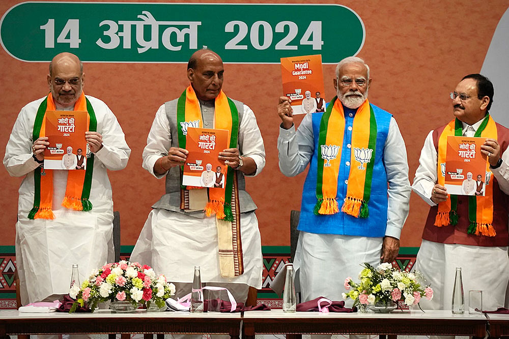 Photo: AP/Manish Swarup : BJP releases manifesto for LS polls