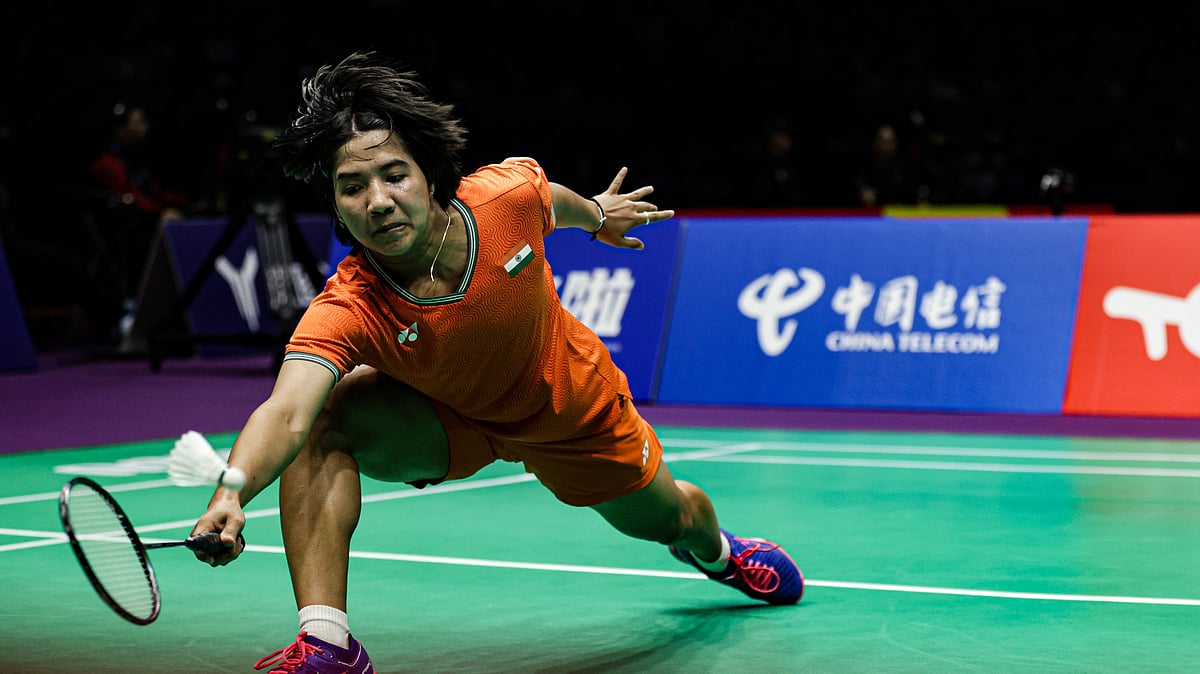 Isharani Baruah in action during India's Uber Cup group tie against Singapore in Chengdu, China.  - Badminton Photo