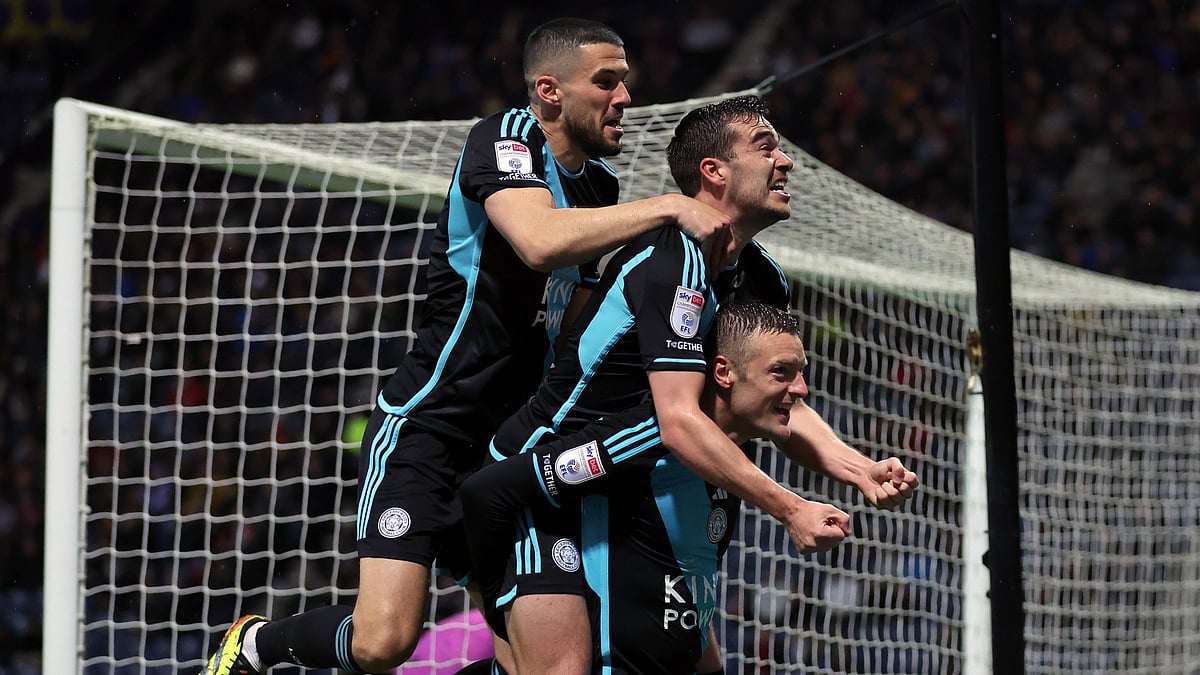 Leicester City trio (from left), Conor Coady, Harry Winks and Jamie Vardy.