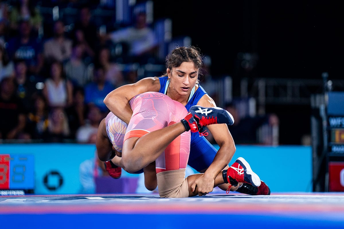 Vinesh Phogat at Asian Olympic Qualifier Wrestling 2024, UWW photo