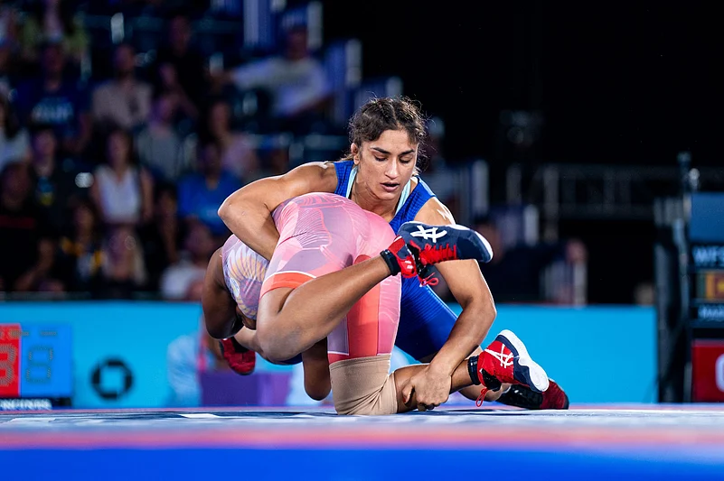 Vinesh Phogat at Asian Olympic Qualifier Wrestling 2024, UWW photo