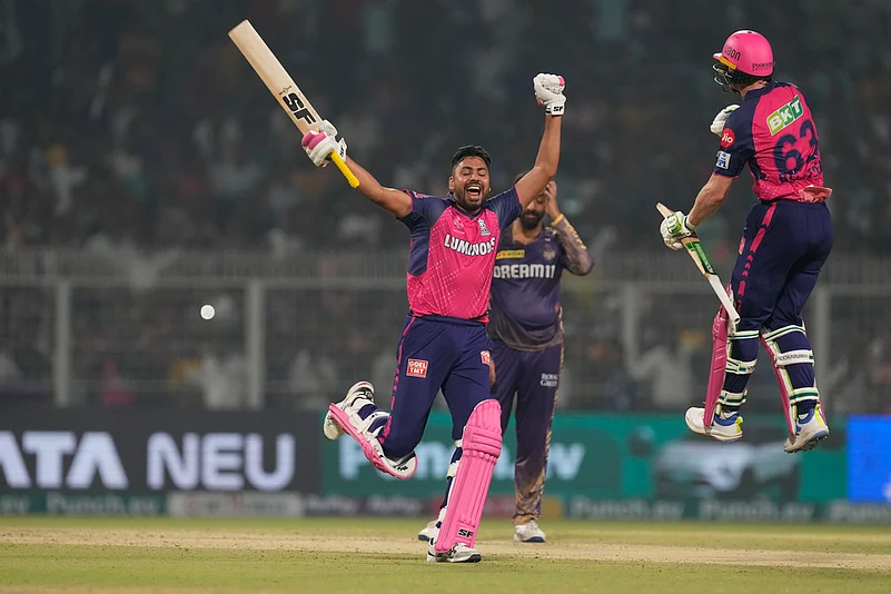 Jos Buttler and Avesh Khan, RR beat KKR, IPL 2024, April 16, AP photo