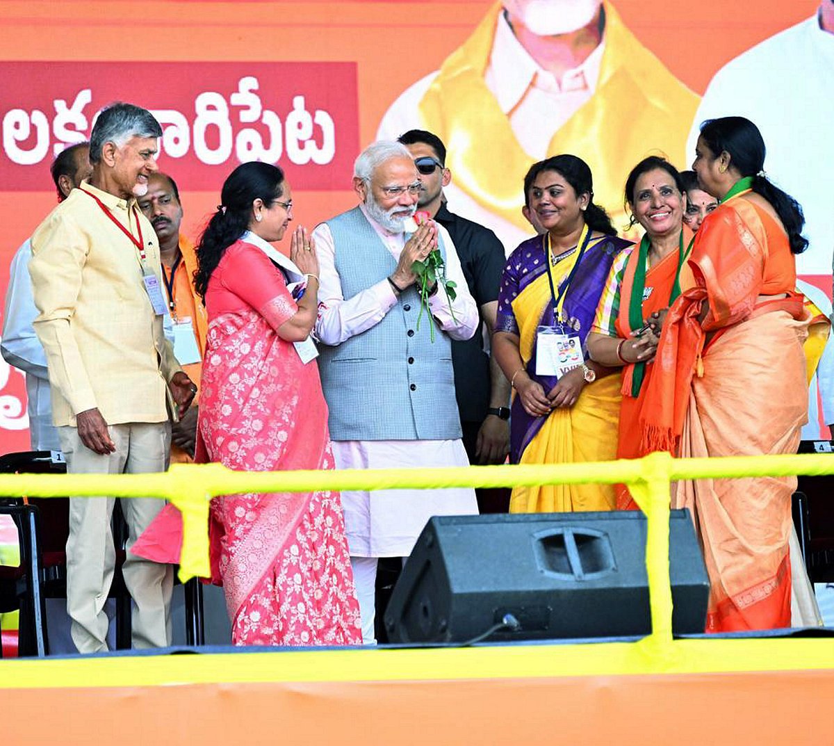 PTI  : Prime Minister Narendra Modi with TDP chief N Chandrababu Naidu and other leaders