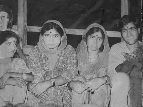 Motilal Pandita and his three sisters on the eve of their Mehndiraat/marriage ceremony in the year 1976 at their native house in Trail Srigupwara, Anantnag, Kashmir