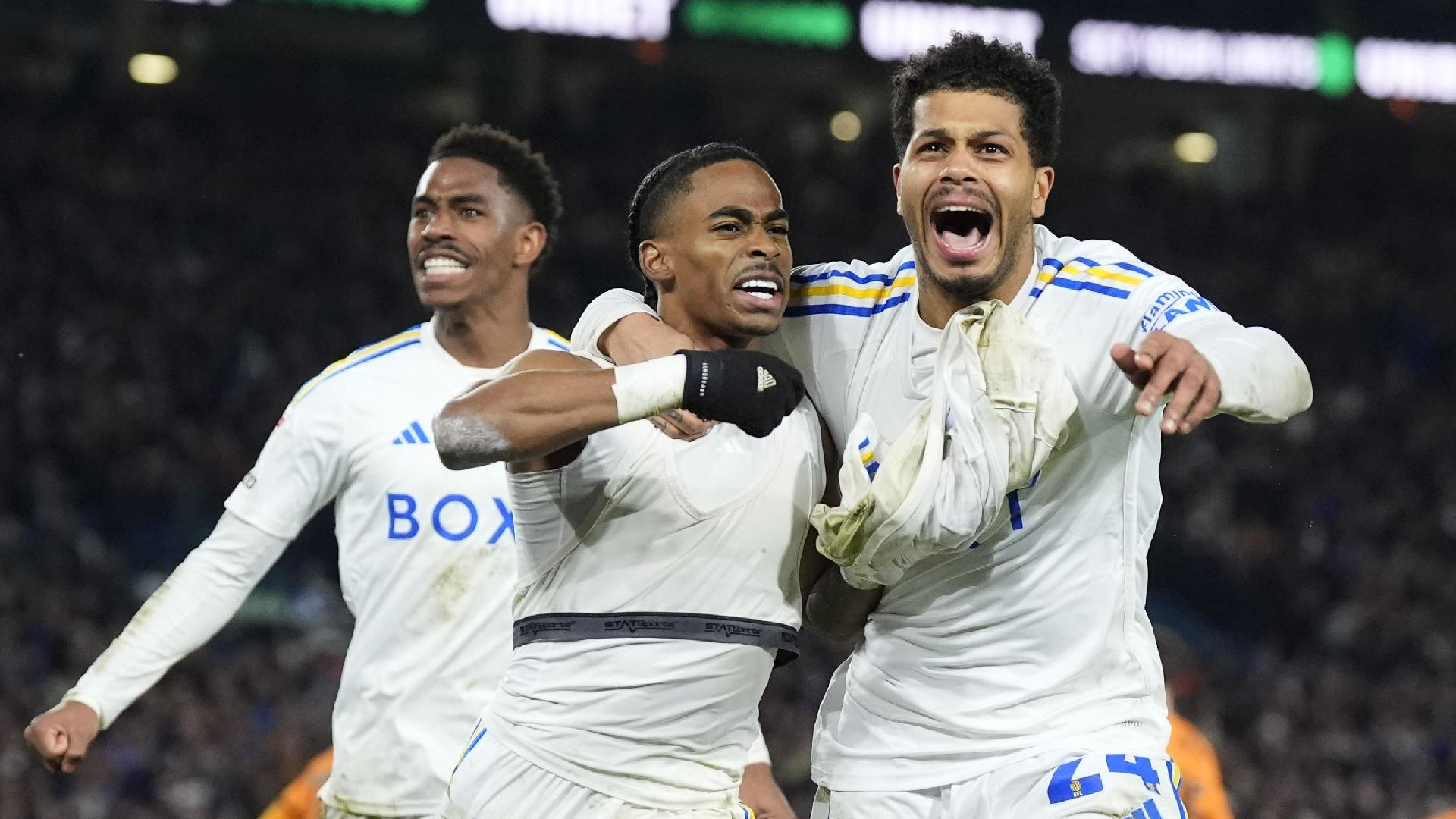 Danny Lawson/PA : Leeds’ Crysencio Summerville (left) celebrates with Georginio Rutter.