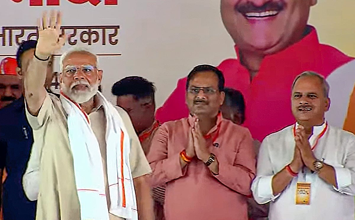 PTI : Prime Minister Narendra Modi during a public meeting for Lok Sabha elections, in Aligarh