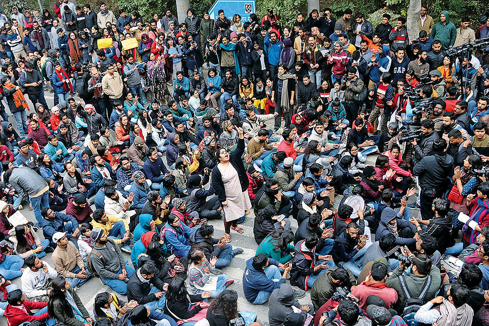 Democracy In Action: Students stage a protest at the Jawaharlal Nehru University campus - Photo: Suresh K. Pandey