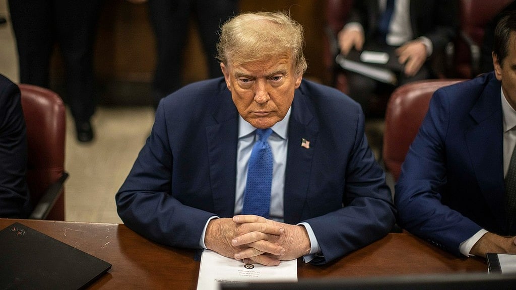AP : Former President Donald Trump appears at Manhattan criminal court before his trial in New York, Friday, April 26, 2024. 