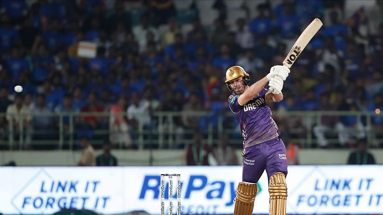 Kolkata Knight Riders' Phil Salt plays a shot during the Indian Premier League cricket match between Delhi Capitals and Kolkata Knight Riders in Visakhapatnam. - AP Photo/ Surjeet Yadav