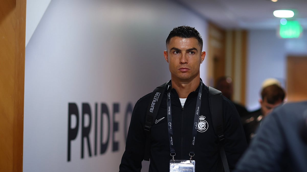 Photo: X/ @AlNassrFC_EN : Al-Nassr's Cristiano Ronaldo arriving at the stadium to play in the Saudi Super Cup semifinals against Al Hilal on Monday.