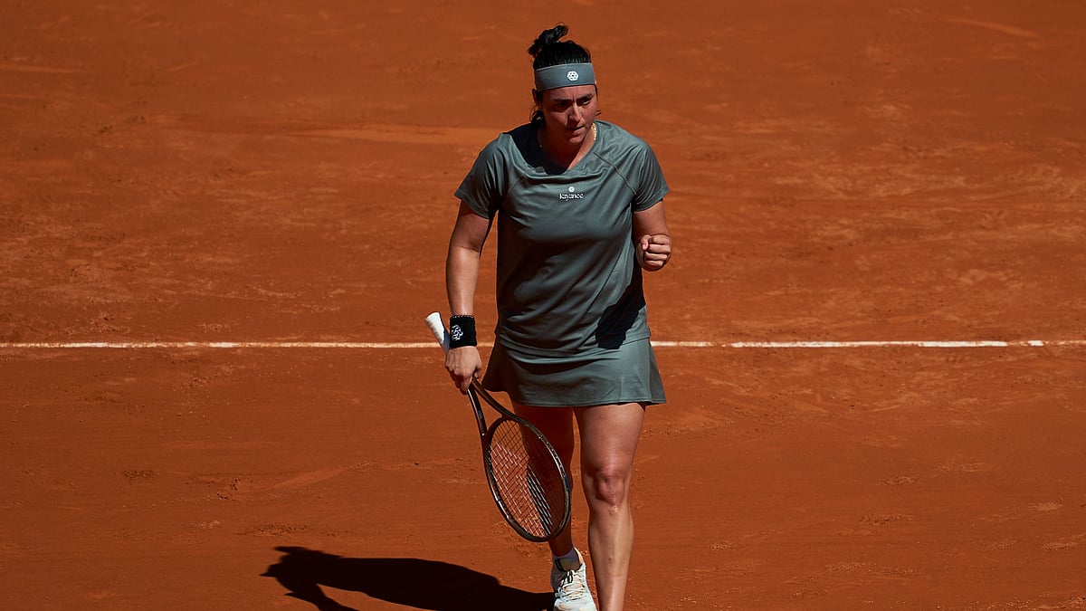 Ons Jabeur in action on the clay on Monday.