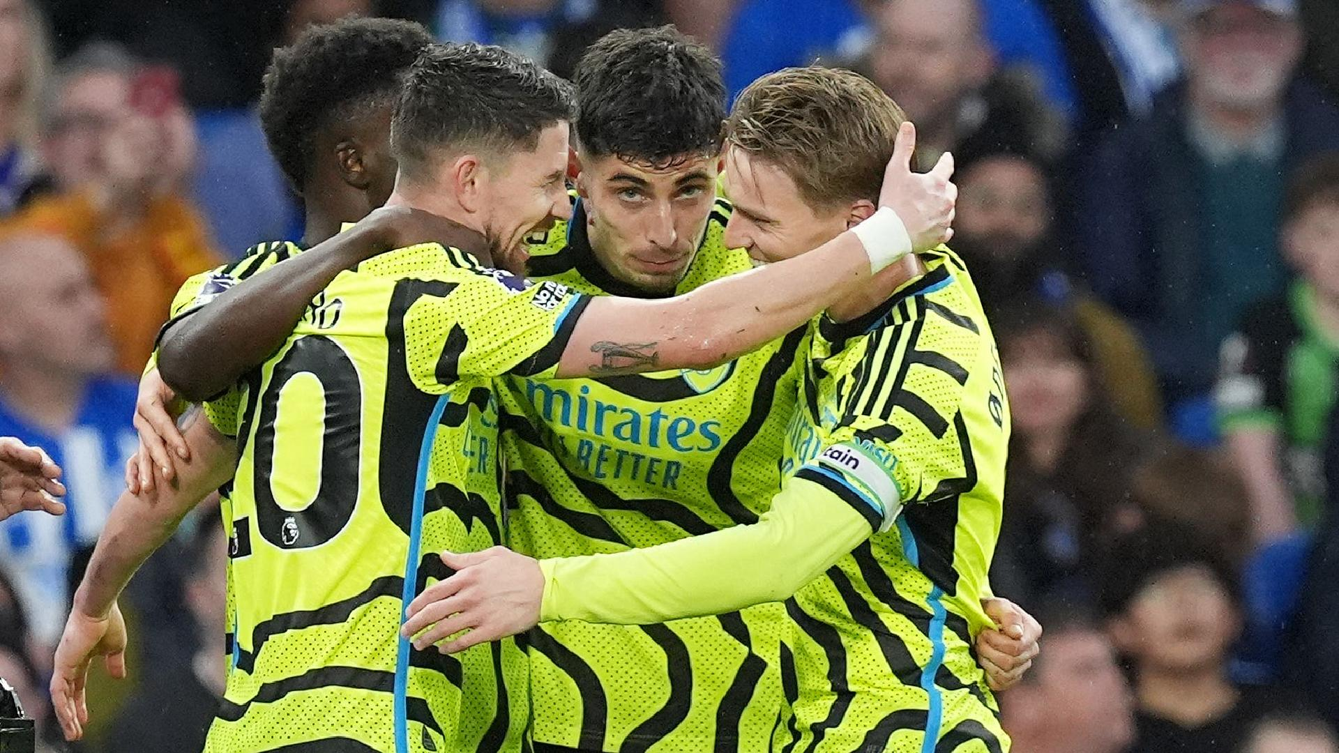 Gareth Fuller/PA : Kai Havertz, centre right, celebrates his goal against Brighton.