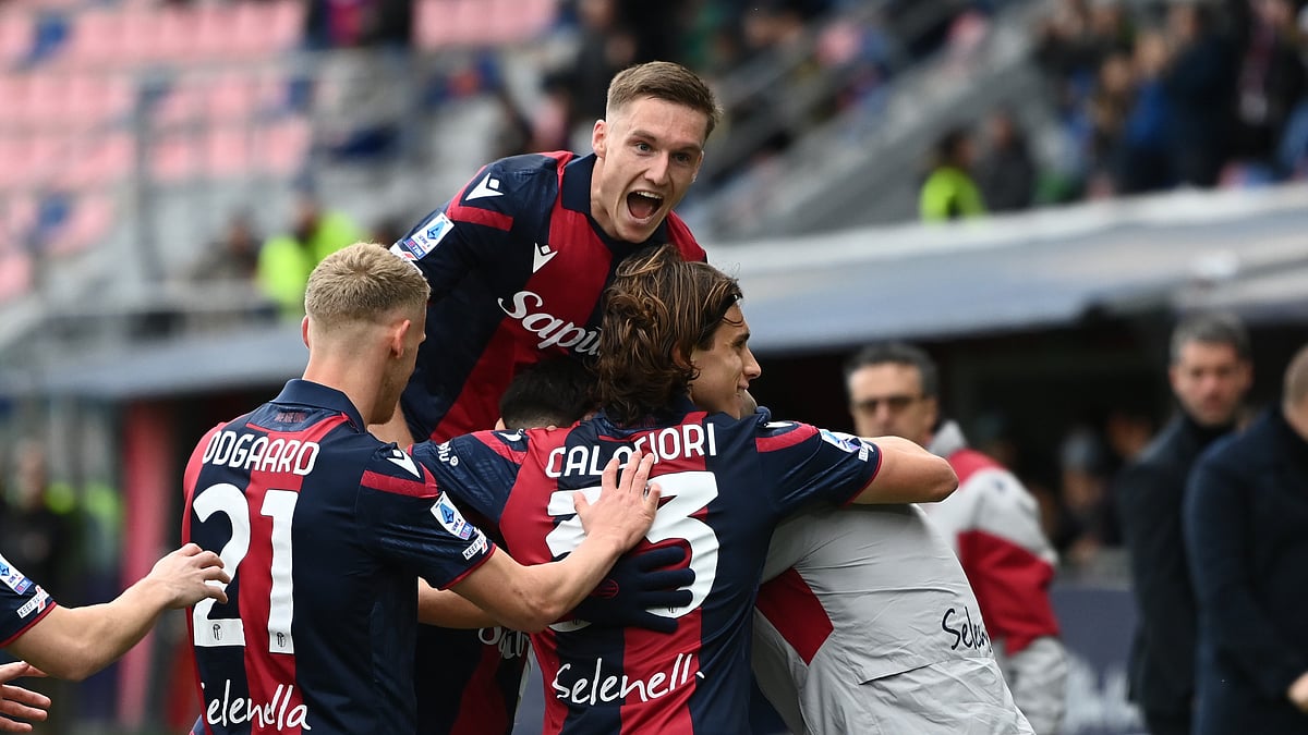 Bologna players celebrating - X/@BolognaFC1909en