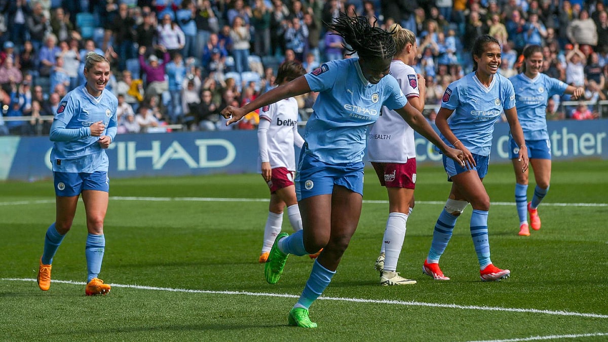 Ian Hodgson/PA : Manchester City's Khadija Shaw celebrates a goal.