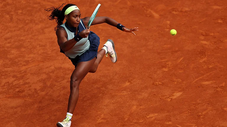 Coco Gauff in action on the clay in Madrid. - null