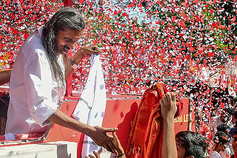 Pannyan Raveendran campaigns in Thiruvananthapuram