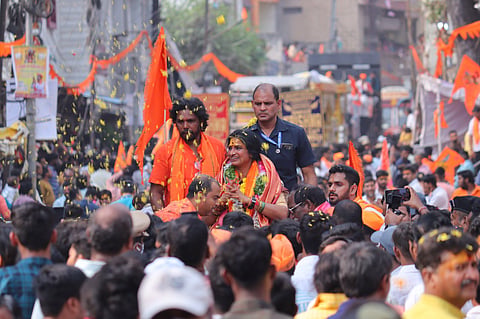 BJP leader Kompella Madhavi Latha during poll campaign |