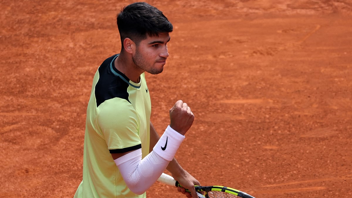 Carlos Alcaraz in action at the Madrid Open.