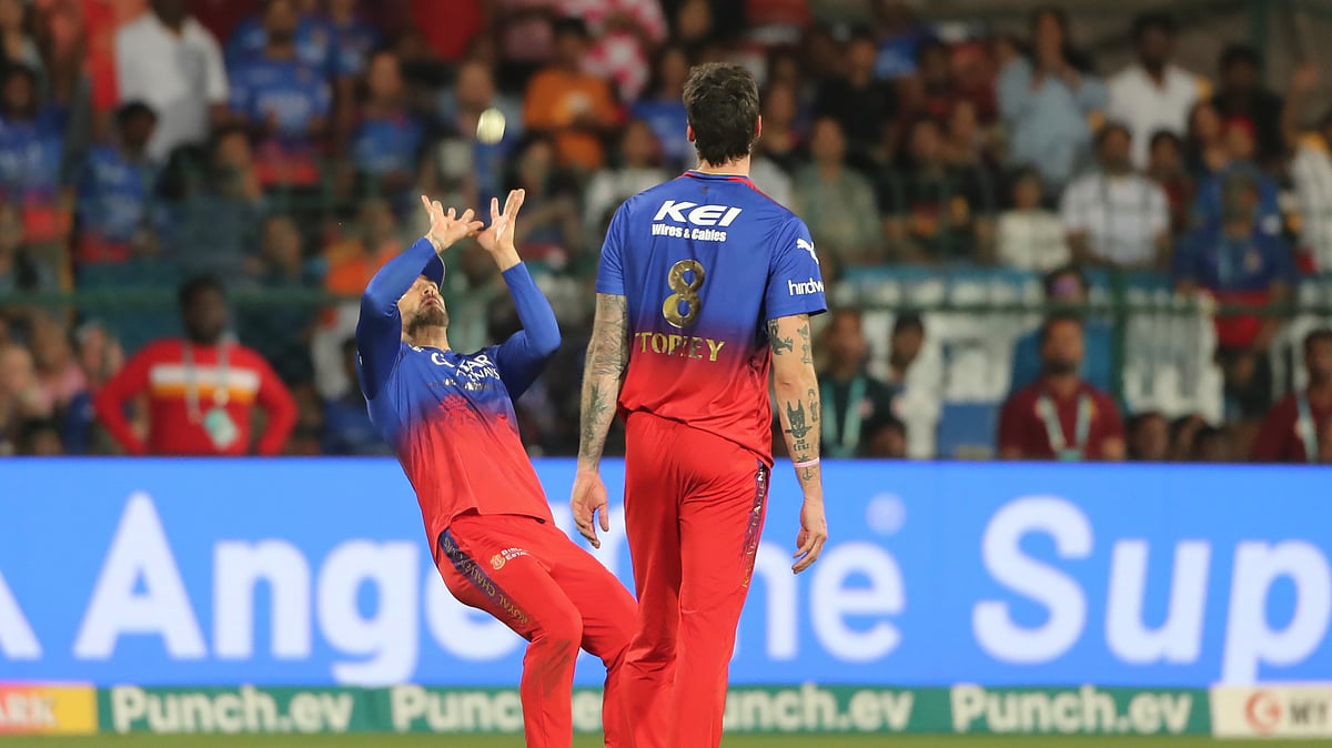Royal Challengers Bengaluru's captain Faf du Plessis successfully takes a catch to dismiss Sunrisers Hyderabad's Travis Head during the Indian Premier League cricket match between Royal Challengers Bengaluru and Sunrisers Hyderabad in Bengaluru. - AP Photo/Kashif Masood