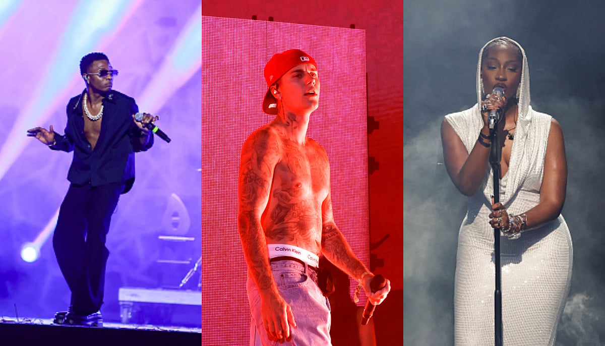 Getty Images : Coachella 2024: Wizkid, Justin Bieber, Tems (left to right)