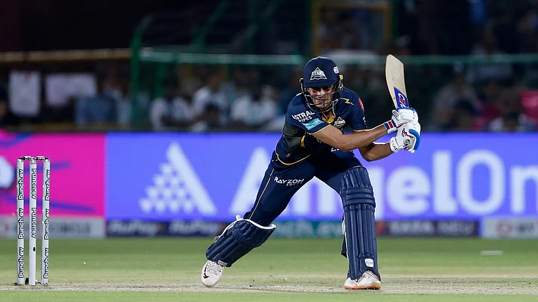 Gujarat Titans' captain Shubman Gill plays a shot during the Indian Premier League cricket match between Gujarat Titans and Rajasthan Royals in Jaipur. - AP Photo/Surjeet Yadav