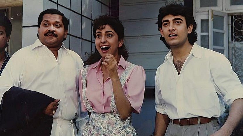 IMDb : Tiku Talsania, Juhi Chawla, and Aamir Khan in 'Hum Hain Rahi Pyar Ke'