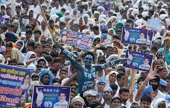 Getty Images : Massive crowd gathered during the rally of Bahujan Samaj Party Supremo Mayawati on the tenth death anniversary of BSP Founder Kanshi Ram