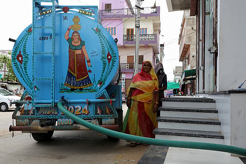 Water tankers supplying waters door to door in Sikar, Rajasthan.