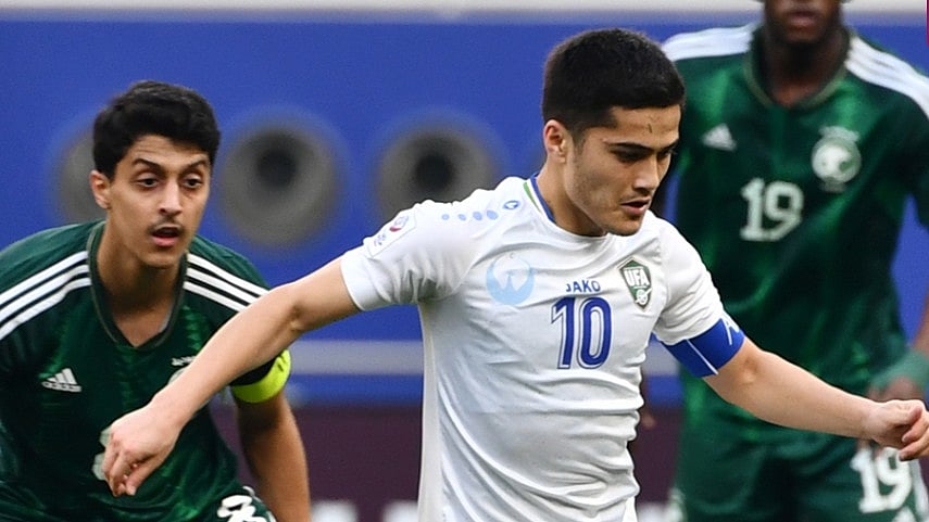 AP : Action from the Uzbekistan vs Saudi Arabia quarter-final match at the Under-23 Asian Cup 2024 in Doha.