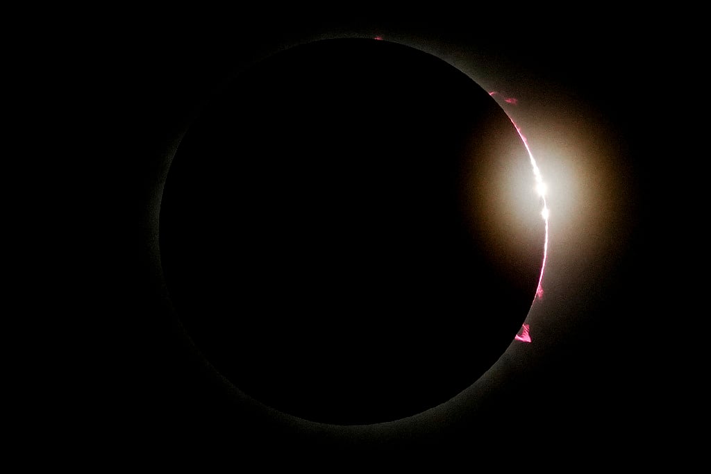 The moon partially covers the sun during a total solar eclipse in Mazatlan, Mexico, Monday, April 8, 2024.