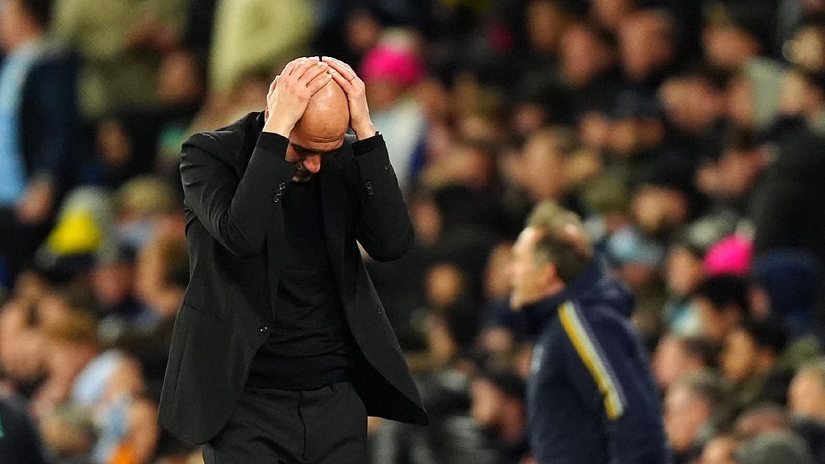 Mike Egerton/PA : Manchester City manager Pep Guardiola during the UEFA Champions League quarter-final, second leg match at the Etihad Stadium, Manchester on Thursday (April 18, 2024).