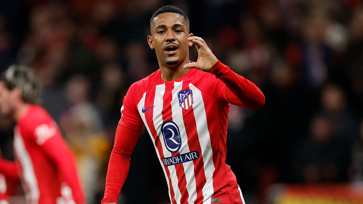 Samuel Lino celebrates a goal during the La Liga match between Atletico Madrid and Athletic Bilbao.