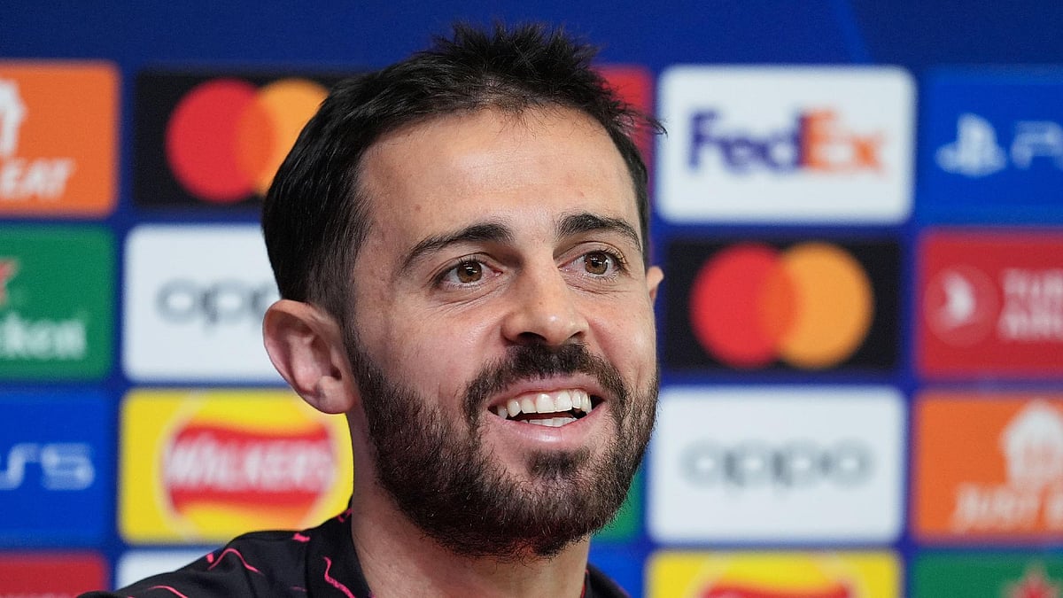 Martin Rickett/PA : Manchester City’s Bernardo Silva faces the media.