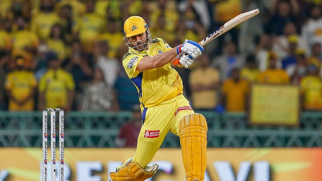 Chennai Super Kings' MS Dhoni hits a boundary during the Indian Premier League cricket match between Chennai Super Kings and Lucknow Super Giants in Lucknow, India, Friday, April 19, 2024. - AP/Surjeet Yadav