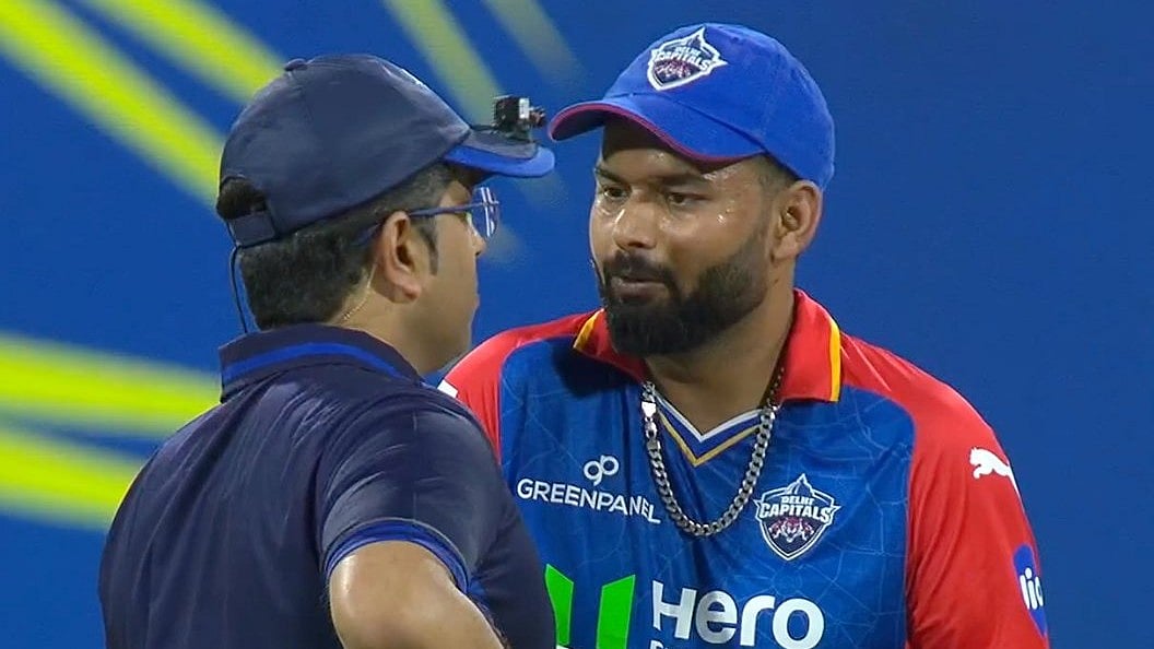 DC captain Rishabh Pant in an animated conversation with the on-field umpire. - X/Jio Cinema