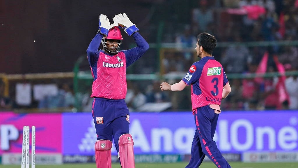 Sanju Samson and Yuzvendra Chahal, RR vs GT, IPL 2024 match 24, AP photo
