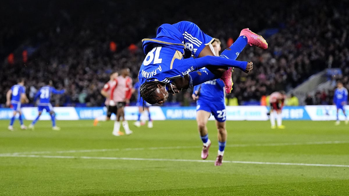 Abdul Fatawu celebrates scoring Leicester’s first goal - Nick Potts/PA
