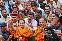 Lok Sabha Election 2024: Can Kangana Ranaut's Bollywood Glamour Cut It For BJP in Mandi? PTI Photo : BJP candidate Kangana Ranaut and former CM Jai Ram Thakur in Mandi, April 1, 2024