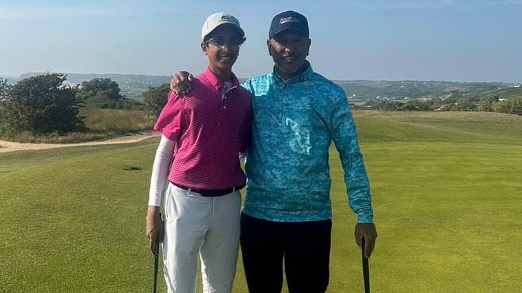 The legendary Jeev Milkha Singh and his 14-year-old son Harjai Milkha Singh. - X/@jeevmilkhasingh