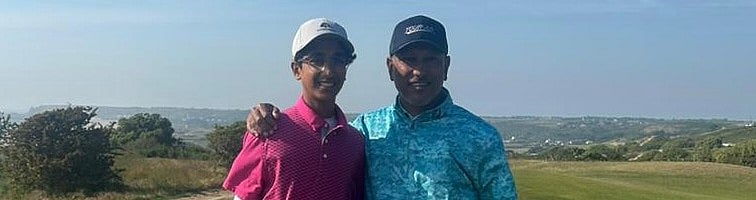 X/@jeevmilkhasingh : The legendary Jeev Milkha Singh and his 14-year-old son Harjai Milkha Singh.