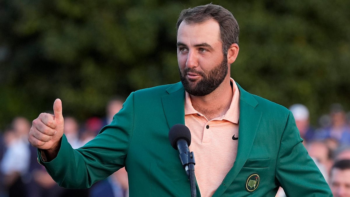 Scottie Scheffler speaks after winning the Masters golf tournament at Augusta National Golf Club Sunday, April 14, 2024, in Augusta, Ga. - AP Photo/David J. Phillip