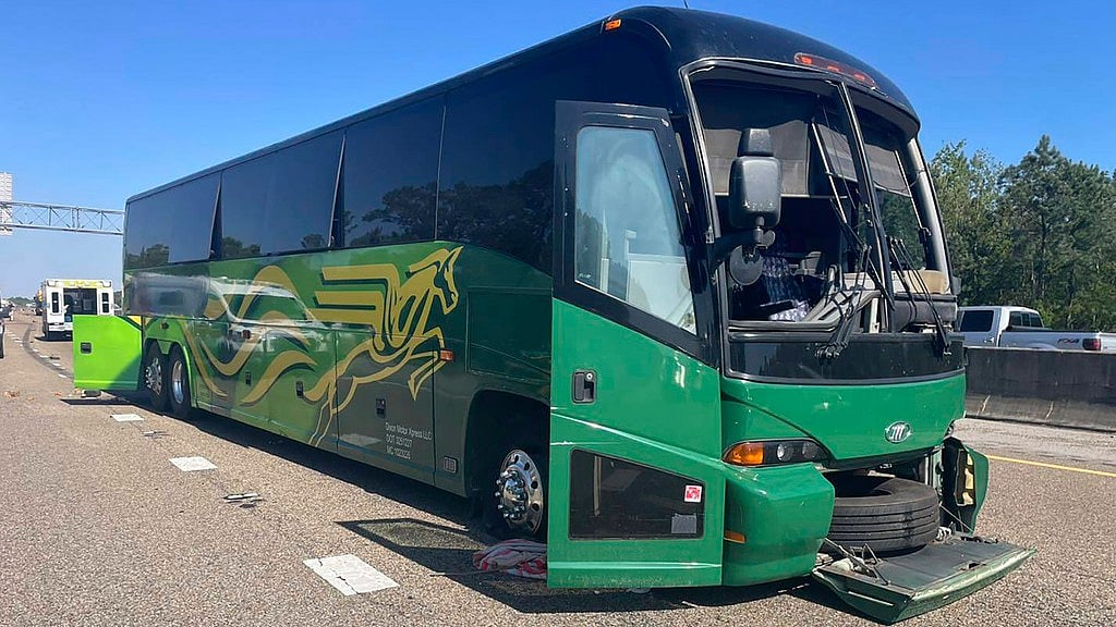A bus carrying University of South Carolina students was hit by a concrete barrier in Mississippi. - AP
