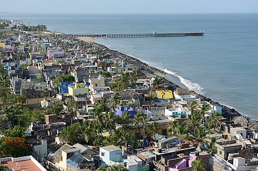 View of Pondicherry, on the Bay of Bengal, in the Union Territory of Puducherry.