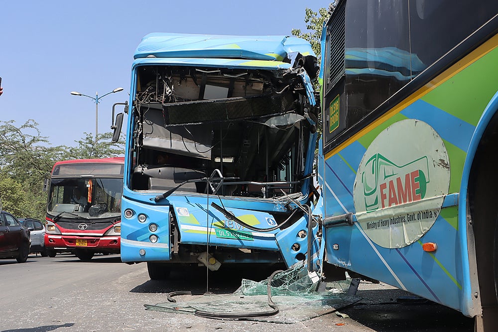 DTC Buses collide in Delhis Nauroji Nagar