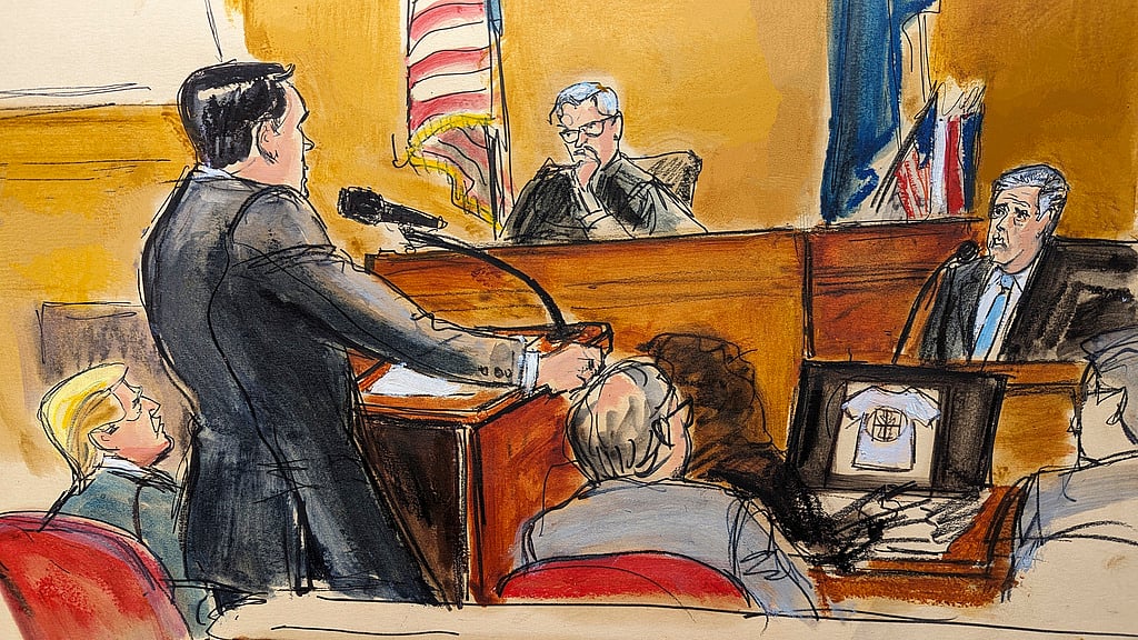 Defense attorney Todd Blanche cross examines Michael Cohen in Manhattan criminal court - AP